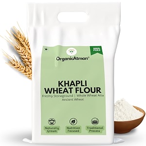 organic atman khapli wheat flour 5kg pack  emmer wheat flour  low gluten low gi  slow stone-ground  high fiber amp protein  freshly milled  100 whole wheat chakki atta  no additives  khapli atta 5kg