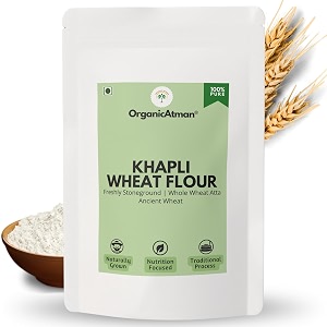 organic atman khapli atta 1kg  emmer wheat flour  low gluten low gi  slow stone-ground  high fiber amp protein  freshly milled  100 whole wheat chakki atta  no additives  khapli wheat flour