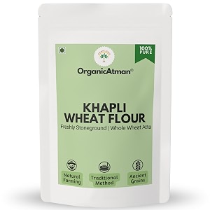 organic atman - khapli wheat flour  freshly ground after order  traditional stoneground  no preservatives  high protein amp fiber  2kg pack  100 whole wheat khapli atta