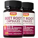 Organic Beet Root Capsules - Red Beets Supplements 21:1 Concentrate Beetroot Extract for Nitric Oxide, Healthy Blood Pressure, Blood Flow Circulation, Energy Gluten-Free 240 Powder Caps