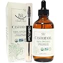 Organic Castor Oil 100% Pure Natural Hair Oil for Hair Growth, Castor oil for Skin Lashes Nails Face Eyelash Eyebrows, Cold Pressed Hexane Free Unrefined USDA Certified 4OZ