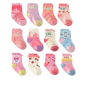 organic cotton ankle length anti slip socks for baby with grip 0-36 months-cartoon multicolored