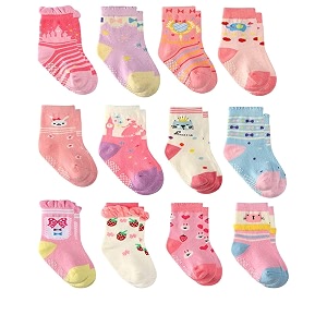 organic cotton ankle length anti slip socks for baby with grip 0-36 months-cartoon multicolored