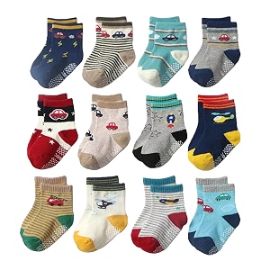 organic cotton anti-skid socks non slip kids toddler socks with grip  pack of 46 amp12 pair color amp print may vary 0 to 5 years size