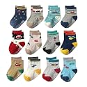Organic Cotton Anti-Skid Socks Non Slip Kids Toddler Socks with Grip | (Pack of 4,6 &amp;12 Pair) (Color &amp; Print May Vary) (0 to 5 years size)