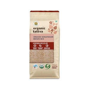 organic tattva organic gluten free sonamasuri brown unpolished rice - 1kg  all natural quality health food enriched with dietary fibers amp nutrients