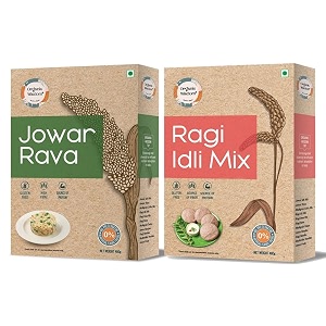 organic wisdom-back to roots jowar rava amp ragi idli mix combo pack  400g each 100 natural amp gluten free  stone grounded  high protein calcium dietary fibre iron