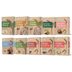 wisdom roots gluten free pack of 10  millet flours rava idli amp dosa mix pancake mix amp flakes  100 natural residue free amp stone ground