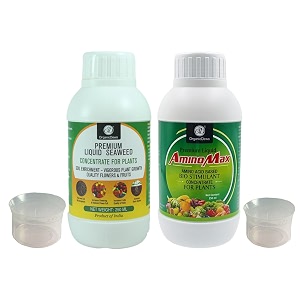 organicdews liquid seaweed extract amp amino acid fertilizer - 250 ml combo based bio stimulant concentrate measuring cup 25 ml - plant growth enhancer soil conditioner for indoor and outdoor