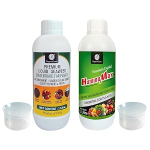 organicdews liquid seaweed fertilizer1 litre amp humic acid fertilizer1 litre combo based bio stimulant for plants measuring cap 25ml - plant growth enhancer soil conditioner for indoor amp outdoor