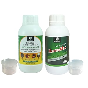 organicdews liquid seaweed fertilizer amp humic acid fertilizer - 250 ml combo based bio stimulant for plants measuring cup 25 ml - plant growth enhancer soil conditioner for indoor amp outdoor