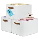 OrganiHaus 15x11in Canvas Storage Baskets 3 Pack - Fabric Bins for Shelves