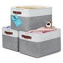 OrganiHaus 15x11in Canvas Storage Baskets 3 Pack - Fabric Bins for Shelves