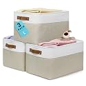 OrganiHaus 15x11in Canvas Storage Baskets 3 Pack - Fabric Bins for Shelves
