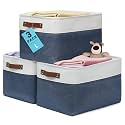 OrganiHaus 15x11in Canvas Storage Baskets 3 Pack - Fabric Bins for Shelves