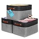 OrganiHaus 15x11in Canvas Storage Baskets 3 Pack - Fabric Bins for Shelves