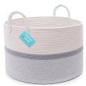 OrganiHaus Gray Extra Large Basket for Storage | Blanket Storage for Living Room | Cute Woven Basket | Baby Laundry Basket &amp; Baby Hamper | Boho Cotton Rope Basket | Toy Basket &amp; Blanket Basket - 20x13