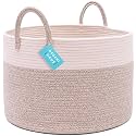 OrganiHaus Toy Storage Basket for Kids, Large Cotton Rope Organizer Bin for Nursery, Toy Box, Blanket Holder, Baby Hamper for Living Room, Soft & Washable (Striped Honey wide)
