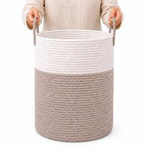 organihaus toy storage basket for kids large cotton rope organizer bin for nursery toy box blanket holder baby hamper for living room soft amp washable brownoff-white tall