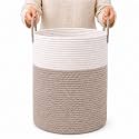 OrganiHaus Toy Storage Basket for Kids, Large Cotton Rope Organizer Bin for Nursery, Toy Box, Blanket Holder, Baby Hamper for Living Room, Soft &amp; Washable (Brown/Off-White Tall)