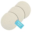 OrganiHaus Cotton Rope Pot Holder Set of 3 | Hot Pads for Kitchen | Trivets for Hot Dishes, Table and Counter | Heat Resistant Mat - Full White