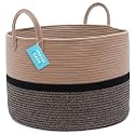 OrganiHaus XXL Extra Large Cotton Rope Basket | 20"x13.5" Nursery Storage Basket with Long Handles | Living Room Blanket Organizer Basket | Brown and Black
