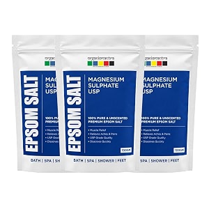 organix mantra epsom bath salt 100g pack of 3  usp grade magnesium sulphate  muscle relief foot soak amp relaxing bath  relieves aches amp pain  100 pure amp unscented