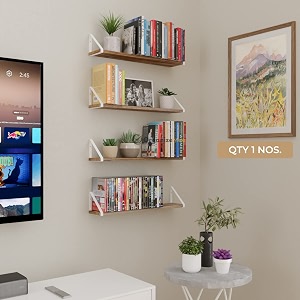organizemee wooden decorative corner shelves for living roomfloating shelf for wallwith metal brackets suitable for kitchen living room bedroom wall dcor qty1 nos 36 inch white bracket