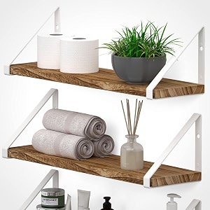 organizemee modern polished corner shelf  wooden floating wall mount with metal brackets  24 inch white  24 inch white bracket qty1 nos