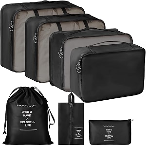 organizer 7 in 1 travel laundry cosmetics luggage packing organizers set makeup bags organizer packing cubes with shoe bag for travel nylon black