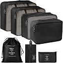 Organizer 7 in 1 Travel Laundry Cosmetics Luggage Packing Organizers Set Makeup Bags Organizer Packing Cubes with Shoe Bag for travel, Nylon (black)