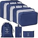 Organizer 7 in 1 Travel Laundry Cosmetics Luggage Packing Organizers Set Makeup Bags Organizer Packing Cubes with Shoe Bag for travel, Nylon (navy blue)