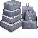 Organizer 7 in 1 Travel Laundry Cosmetics Luggage Packing Organizers Set Makeup Bags Organizer Packing Cubes with Shoe Bag for travel, Nylon (gray)