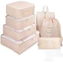 Organizer 7 in 1 Travel Laundry Cosmetics Luggage Packing Organizers Set Makeup Bags Organizer Packing Cubes with Shoe Bag for travel, Nylon (beige)