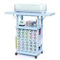 Organizer and Storage Stand Compatible with Cricut Machine, Rolling Storage Cart Table Desk Shelf with 30 Vinyl Roll Holders, Tool Pegboard, Accessories Holder Organizer for Craft Room Home