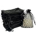 SIAGCRAW Organza Bags 4"x6", 100Pcs Black Small Mesh Drawstring Gift Bags