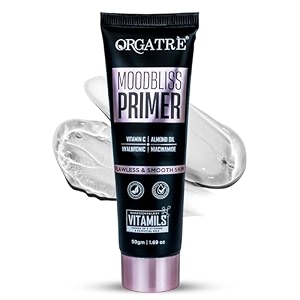orgatre moodbliss face primer 50ml  pores amp fine lines minimizer  non-greasy and oil-free  long-lasting matte finish for all skin types