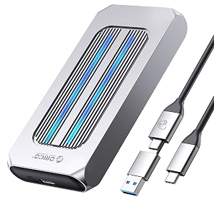 orico nvme enclosure m2 ssd adapter rgb m2 aluminum case usb c 32 gen 2 10gbps to pcie m-keybm key solid state drive reader support uasp trim for ssd size 2230224222602280-m2r1-sv