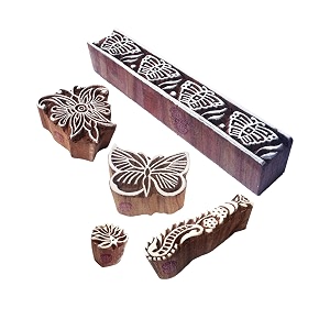 oriental designs butterfly and floral wood print stamps set of 5