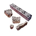 Oriental Designs Butterfly and Floral Wood Print Stamps (Set of 5)
