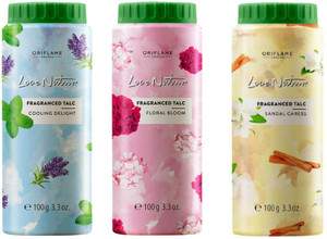 oriflame sweden love nature fragranced talc combo floral bloom sandal caress cooling delight