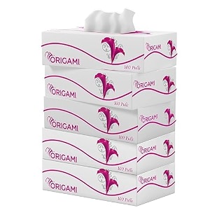 origami online only facial tissues  2 ply  pack of 5  100 pulls each