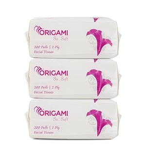 origami online facial tissues  soft pack  2 ply  pack of 3  600 pulls