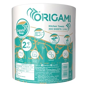 origami 2 ply kitchen tissue paper roll - pack of 1 300 sheets