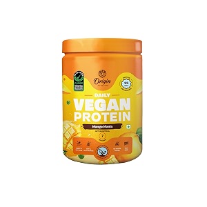 origin nutrition vegan plant protein powder mango flavour with 25g plant-based protein gluten free soy free dairy free no added sugar non - gmo 7 servings 289g