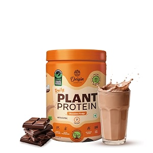 origin nutrition 100 natural plant based protein powder chocolate flavour with 25g per serve plant based protein gluten free dairy free no added sugar soy free non - gmo jain 7 servings 283g