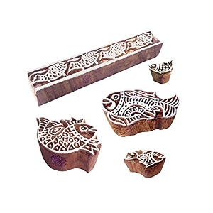 original designs fish and border wood print stamps set of 5