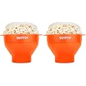 The Original Hotpop Microwave Popcorn Popper, Silicone Popcorn Maker, Collapsible Bowl BPA-Free and Dishwasher Safe- 20 Colors Available (Orange) (Pack of 2)