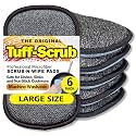 Original Scrub-N-Wipe Pad by Tuff-Scrub, 6-Pack, Microfiber, Multi-Surface, Non-Scratch, Dual-Sided, Scrubber for Dishes, Sinks, Non-Stick Cookware – Machine Washable, Durable Kitchen Sponge (Large)