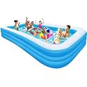 ORILEY 10 Feet Rectangular Inflatable Pool Full-Sized Swimming with Family Bathtub for Kids Adults Outdoor Backyard Garden Summer Party (Blue, Pump Not Included)